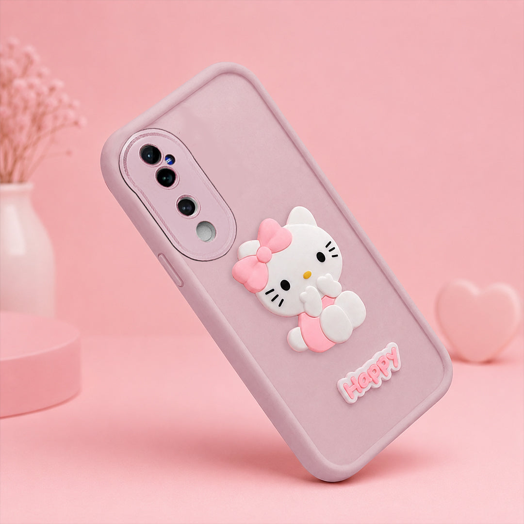 VIVO V40 5G Soft Silicone 3D Hello Kitty character design Back Case with Camera Protection