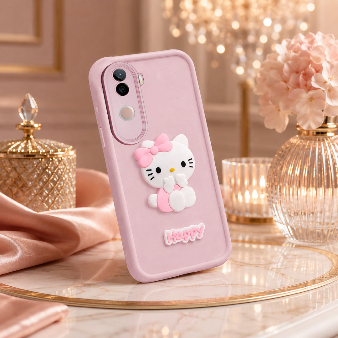 VIVO V40E 5G Soft Silicone 3D Hello Kitty character design Back Case with Camera Protection
