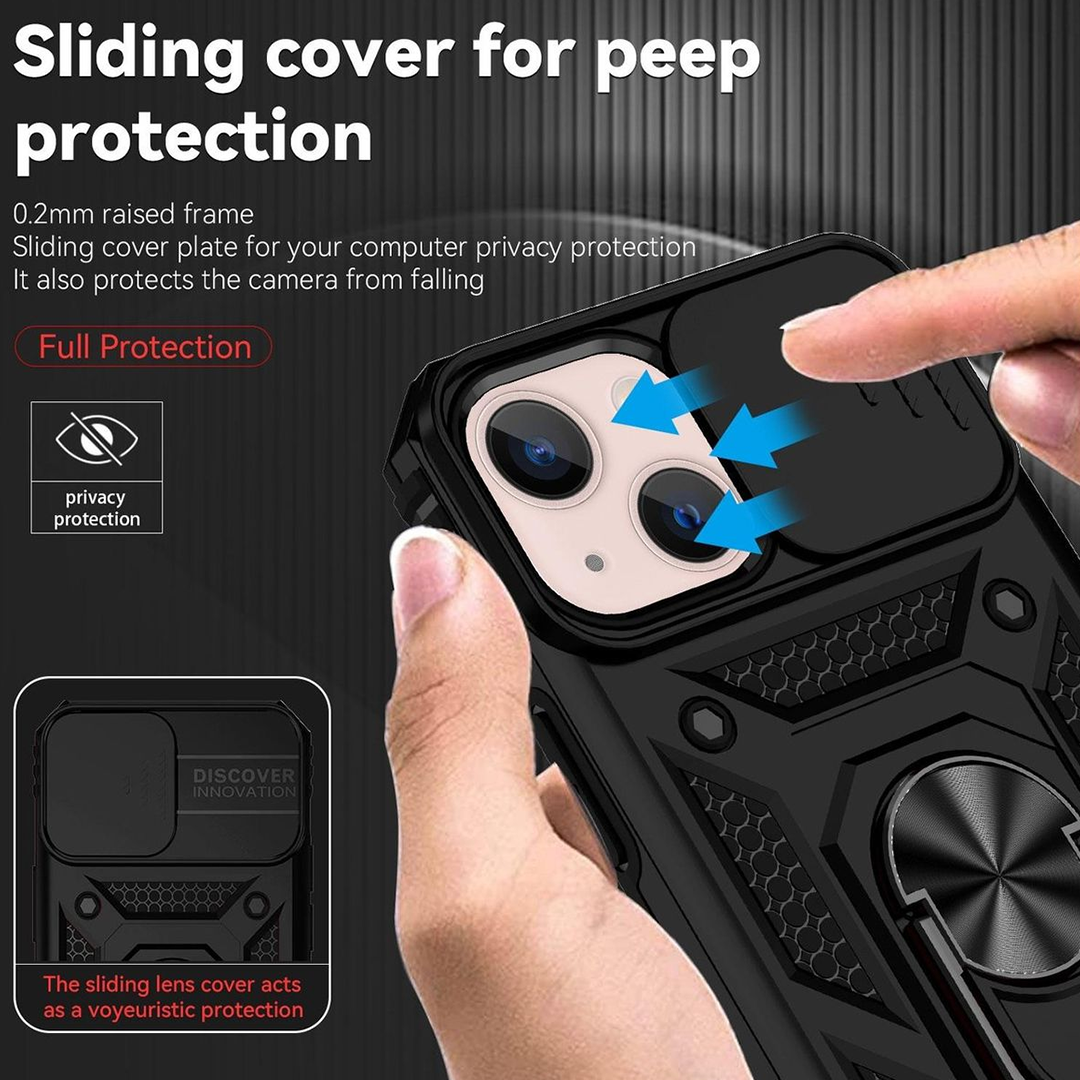 IPhone 15 5G Armor Military-grade Case With Sliding Camera Cover & 360 Kickstand