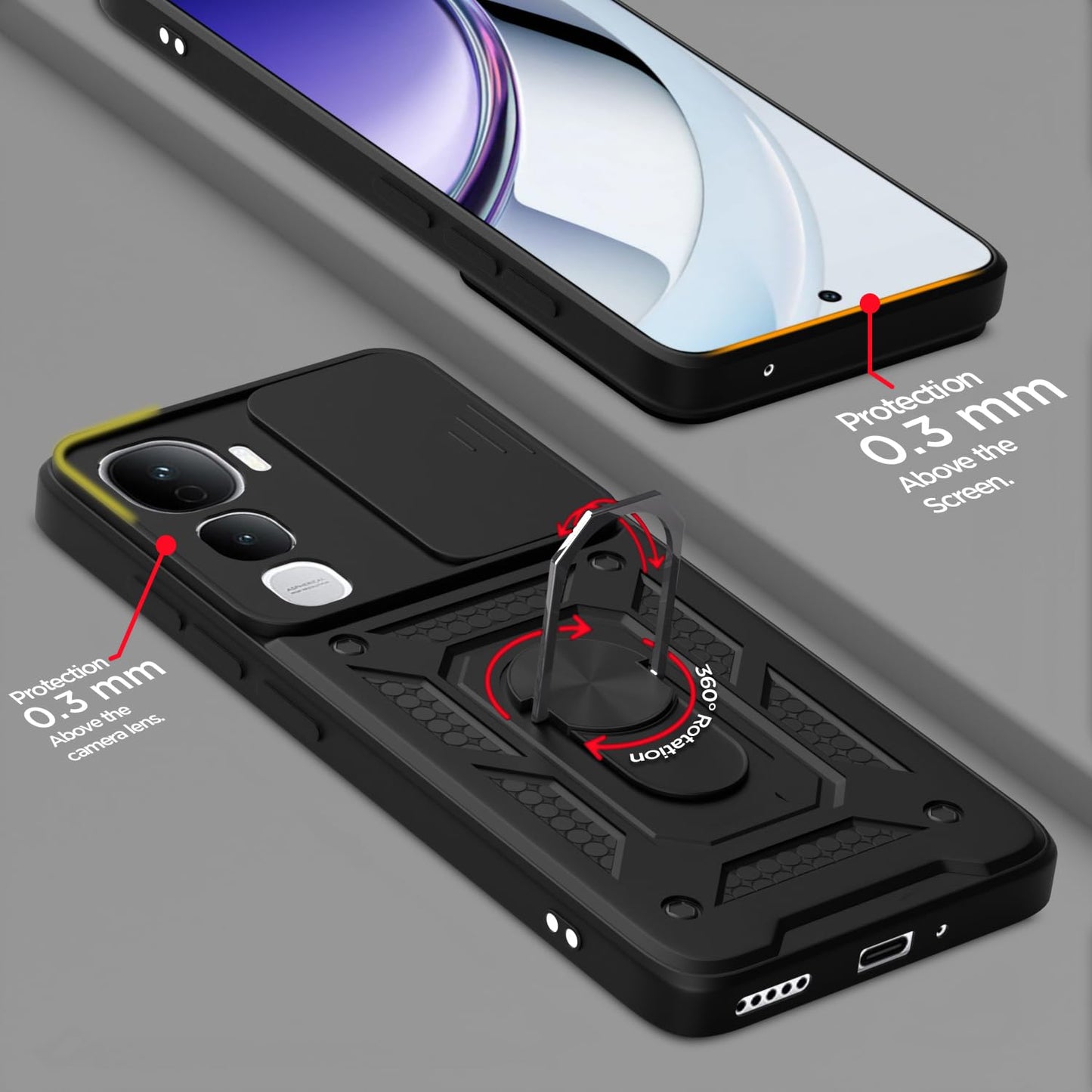 VIVO Y400 PRO 5G Armor Military-grade Case With Sliding Camera Cover & 360 Kickstand