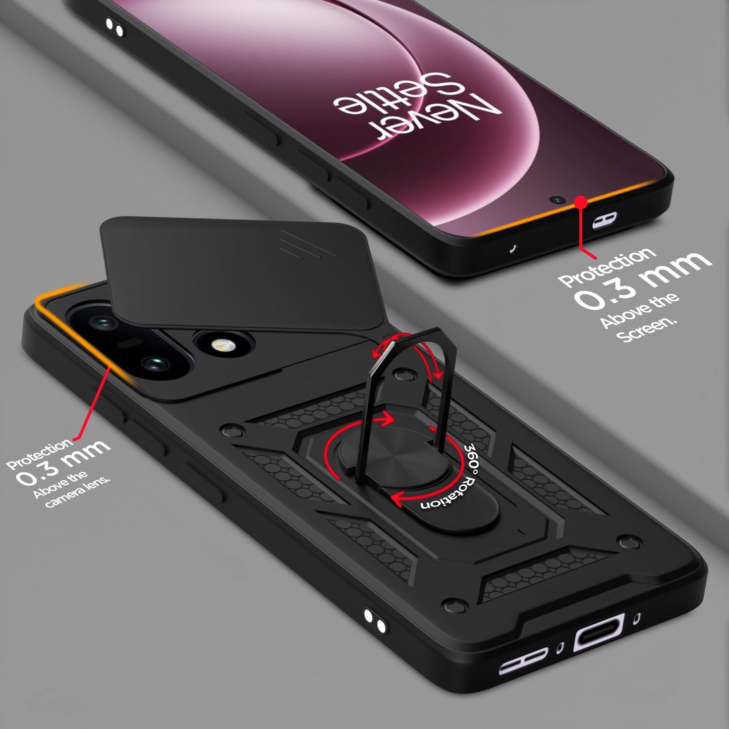 ONEPLUS 15 5G Armor Military-grade Case With Sliding Camera Cover & 360 Kickstand