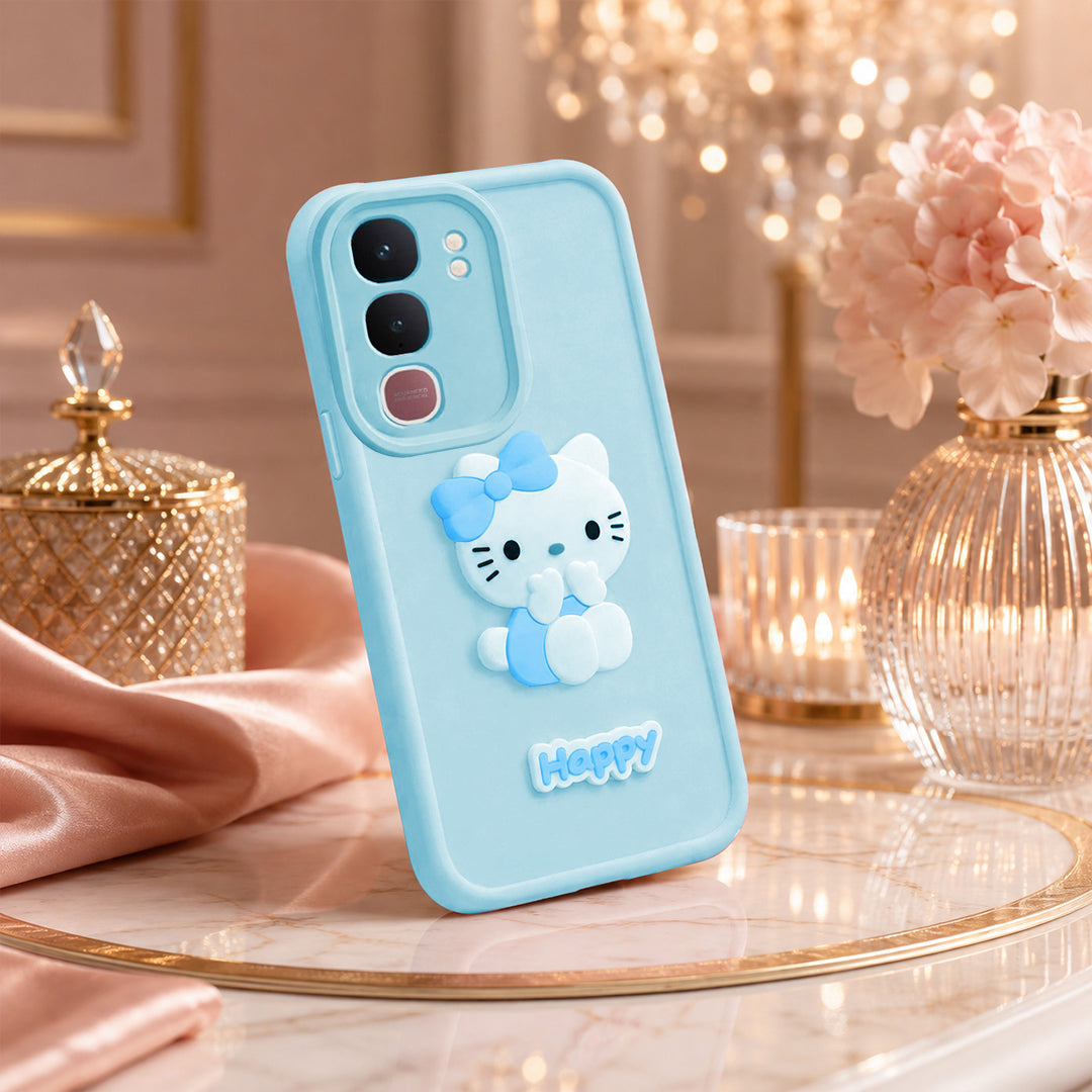 VIVO Y400 5G Soft Silicone 3D Hello Kitty character design Back Case with Camera Protection