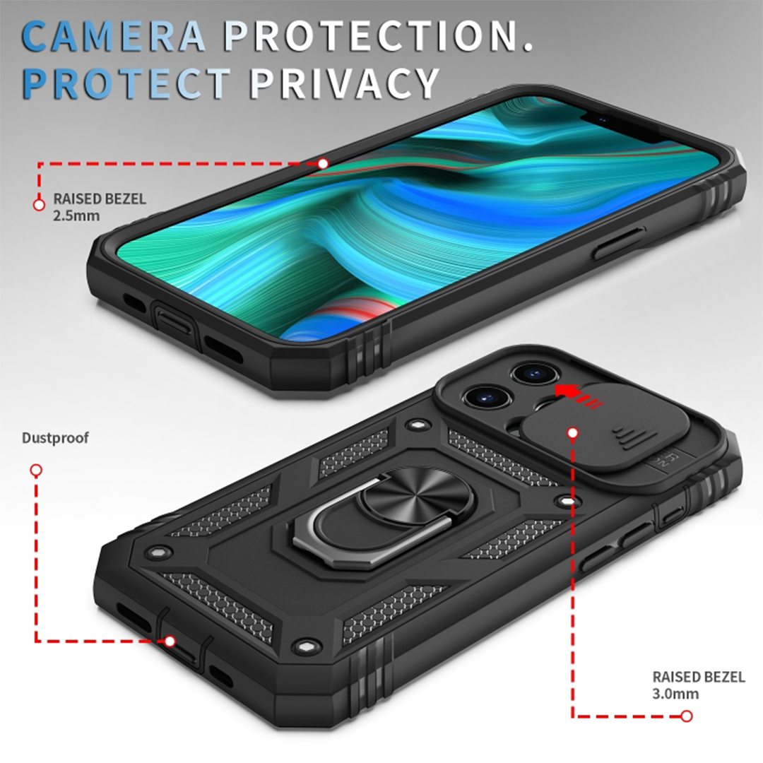 IPhone 15 5G Armor Military-grade Case With Sliding Camera Cover & 360 Kickstand