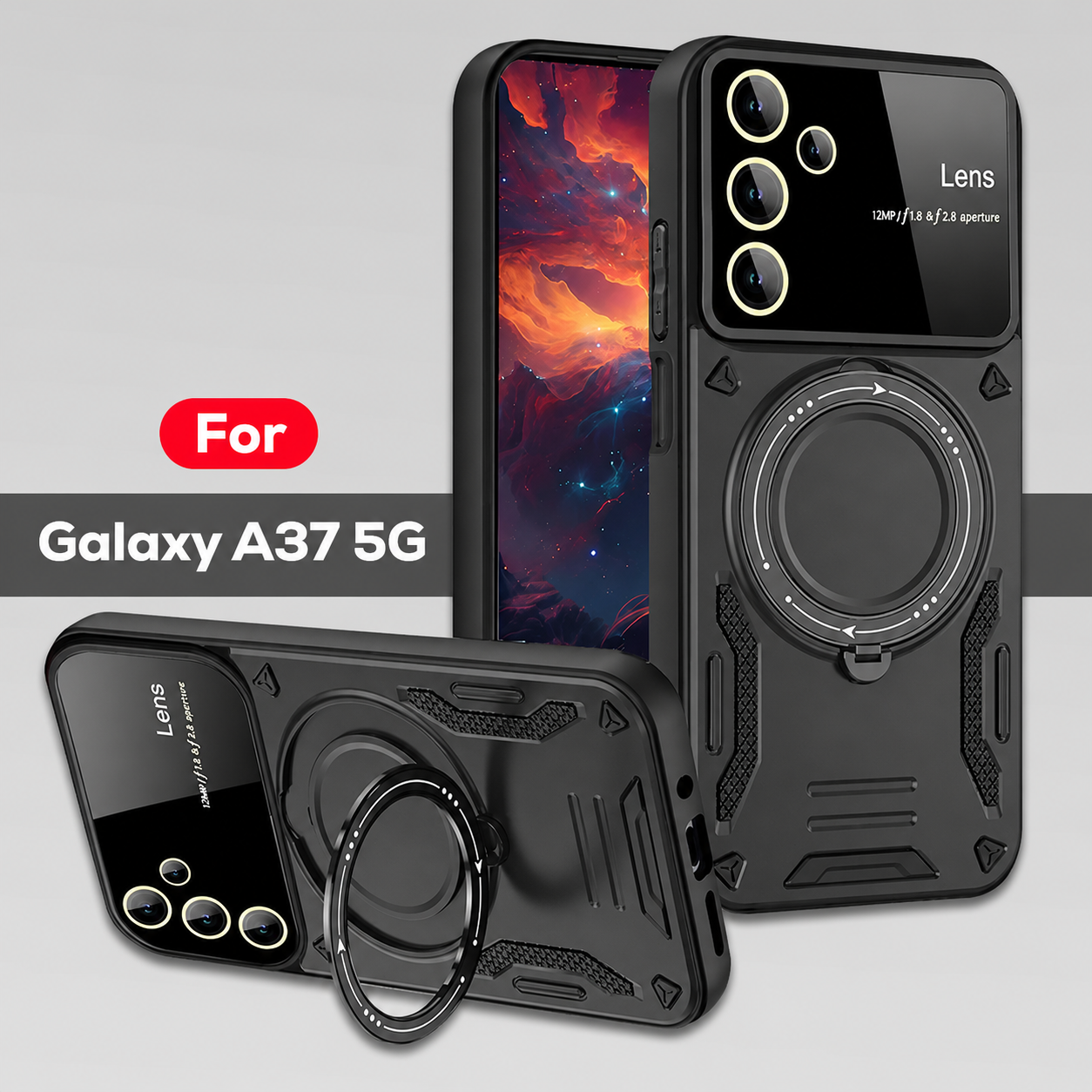 SAMSUNG GALAXY A37 5G Heavy Duty Rugged Shockproof Camera Lens Protector Phone Cover with Kickstand