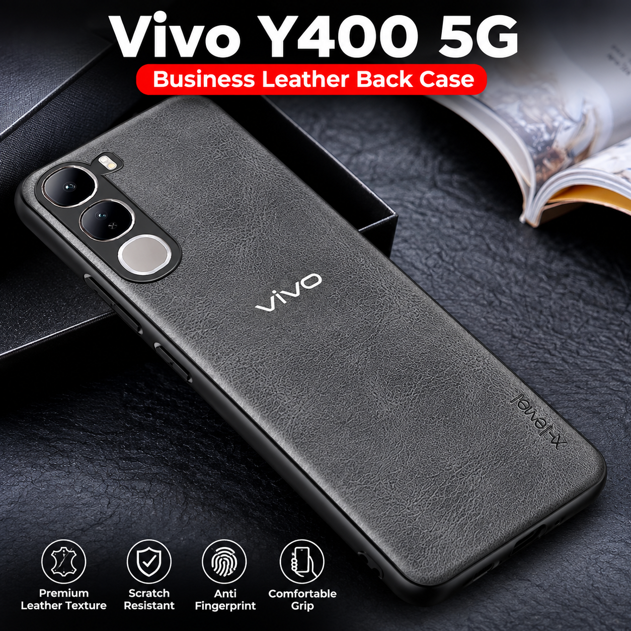 VIVO Y400 5G Business Style PU LEATHER PROTECTIVE BACK CASE WITH CAMERA PROTECTION