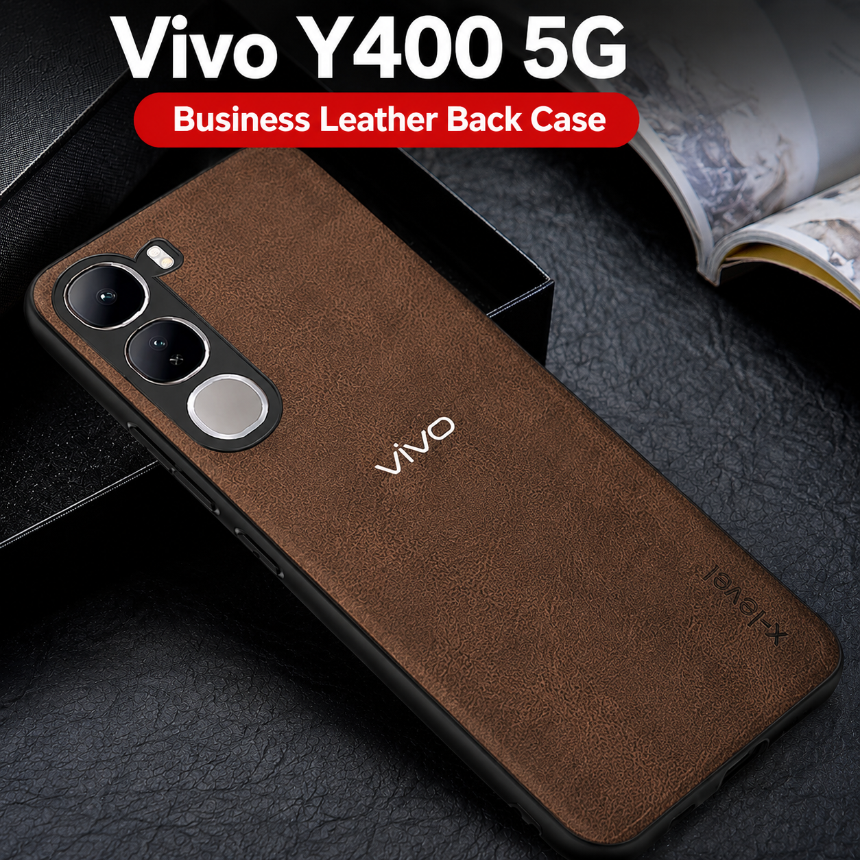 VIVO Y400 5G Business Style PU LEATHER PROTECTIVE BACK CASE WITH CAMERA PROTECTION