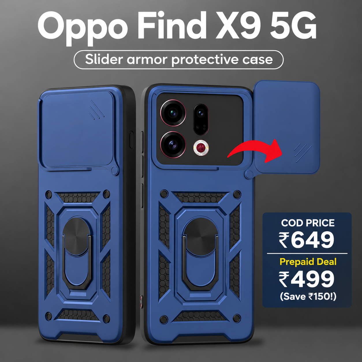 Oppo FIND X9 5G Armor Military-grade Case With Sliding Camera Cover & 360 Kickstand