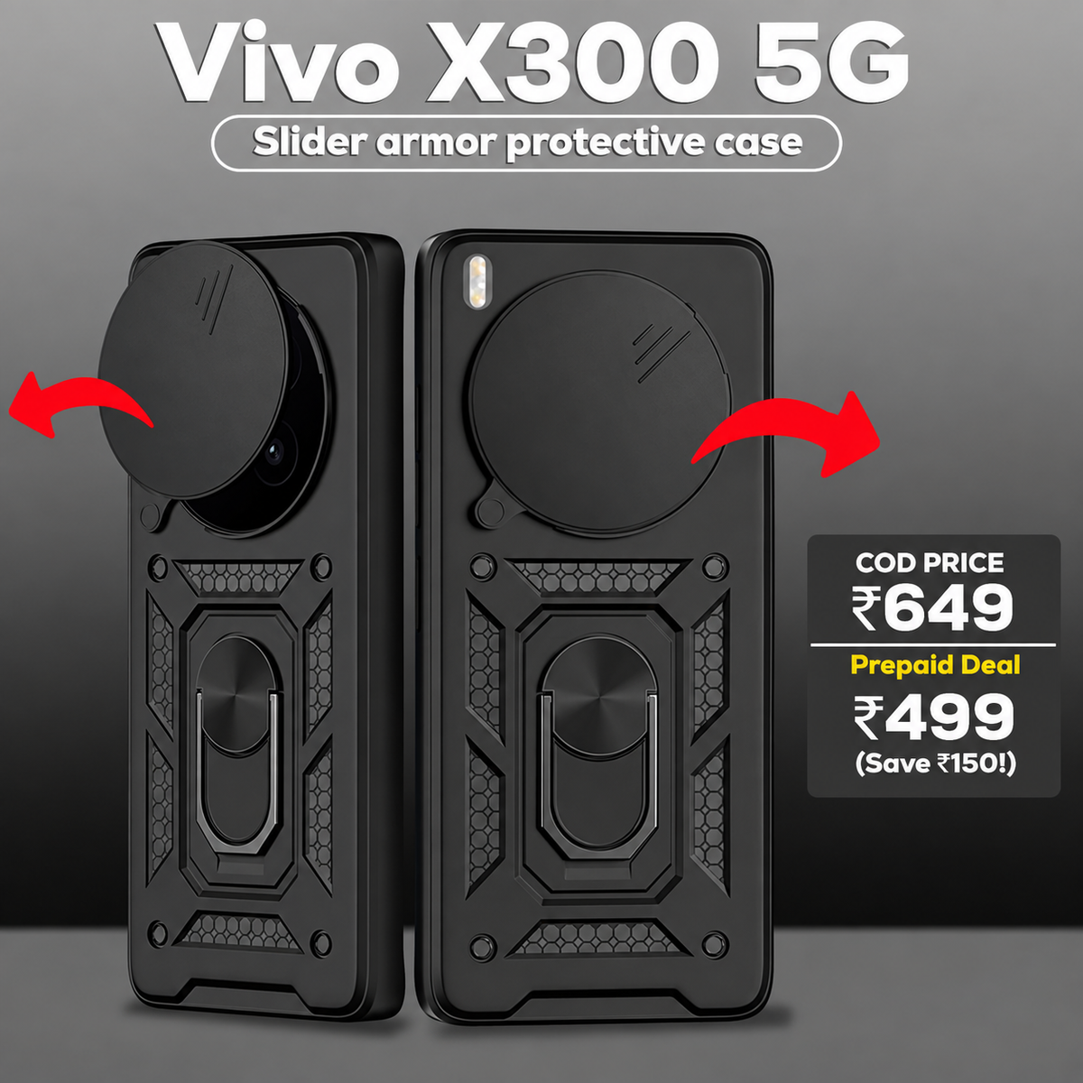 VIVO X300 5G Armor Military-grade Case With Sliding Camera Cover & 360 Kickstand