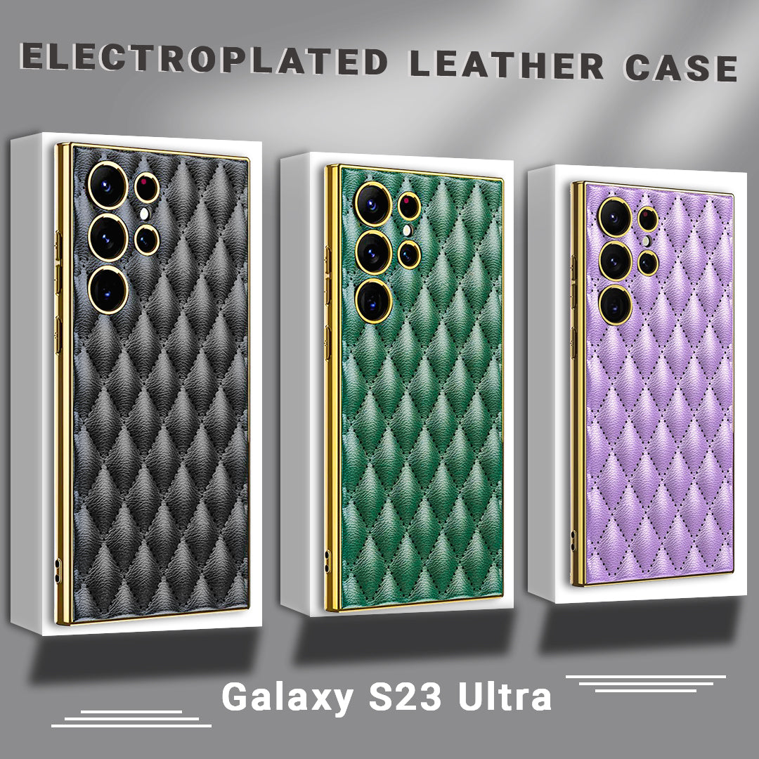 Galaxy S23 Ultra Electroplated Leather Soft Shell Shockproof Back Case