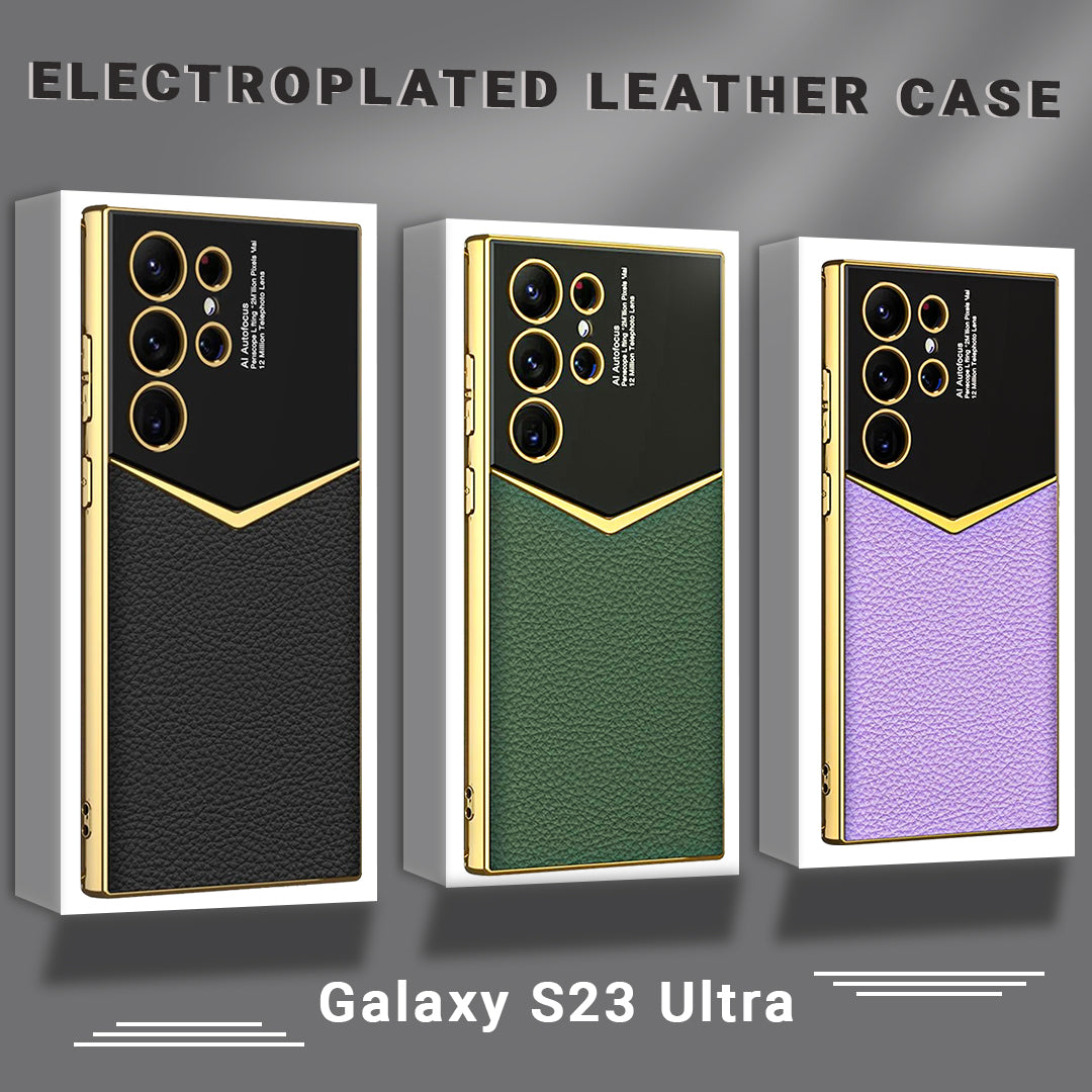 SAMSUNG GALAXY S23 ULTRA Gold ELECTROPLATED LEATHER CASE