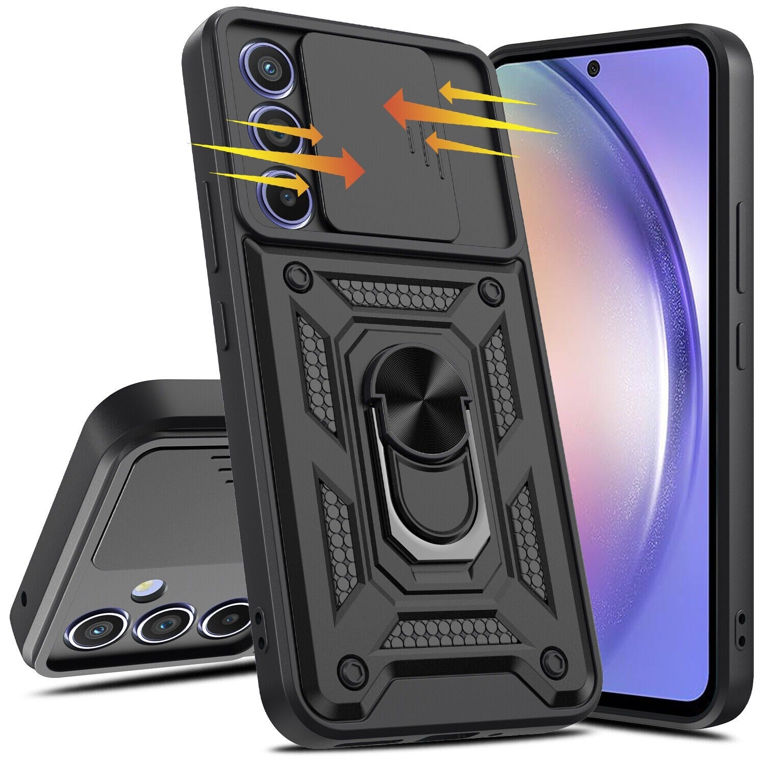 Galaxy M55 5g Armor Military-grade Case With Sliding Camera Cover & 360 Kickstand