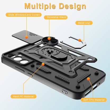 Galaxy A35 5g Armor Case with Slide Camera Cover[Military Grade 16ft. Drop Tested] Magnetic Ring Kickstand Protective Phone Case