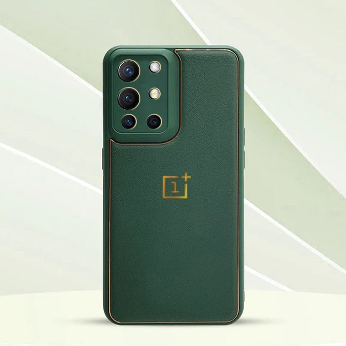 OnePlus 8T/9R 5G Gold Electroplating Leather Chrome Back Cover With Logo