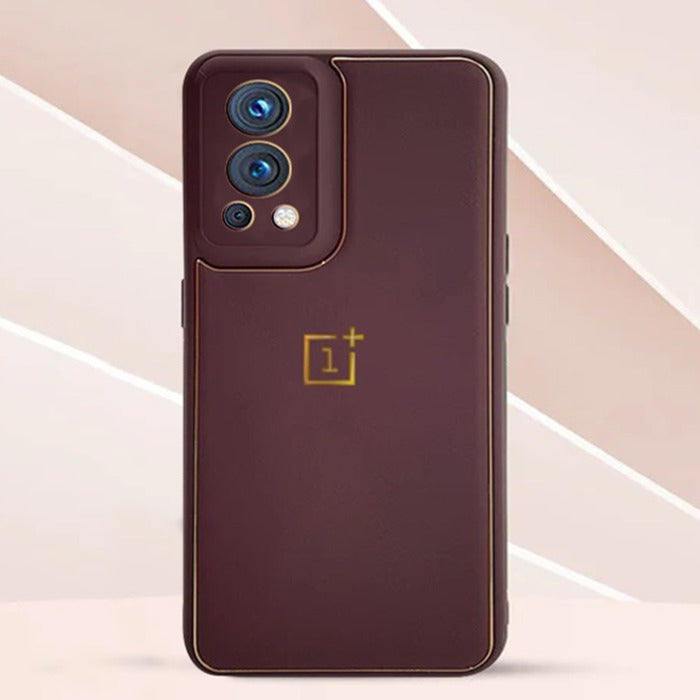 OnePlus Nord 2 5G Gold Electroplating Leather Chrome Back Cover With Logo