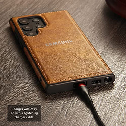 Galaxy S25 ULTRA 5G Drop Protection | Raised Camera Edges Protective Back Leather Case