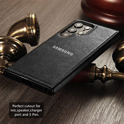 Galaxy S25 ULTRA 5G Drop Protection | Raised Camera Edges Protective Back Leather Case