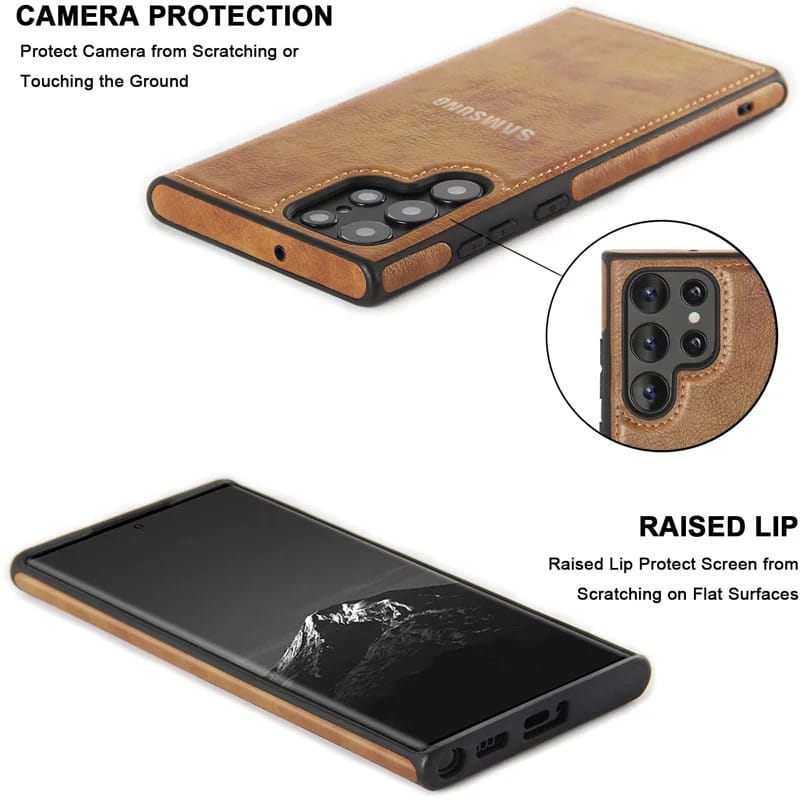 Galaxy S25 ULTRA 5G Drop Protection | Raised Camera Edges Protective Back Leather Case