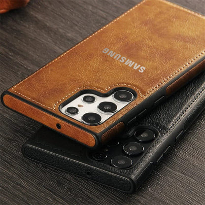 Galaxy S25 ULTRA 5G Drop Protection | Raised Camera Edges Protective Back Leather Case
