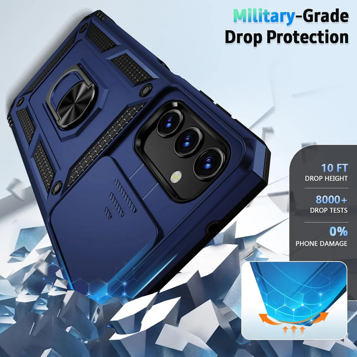 Galaxy A16 5g Armor Case with Slide Camera Cover[Military Grade 16ft. Drop Tested] Magnetic Ring Kickstand Protective Phone Case