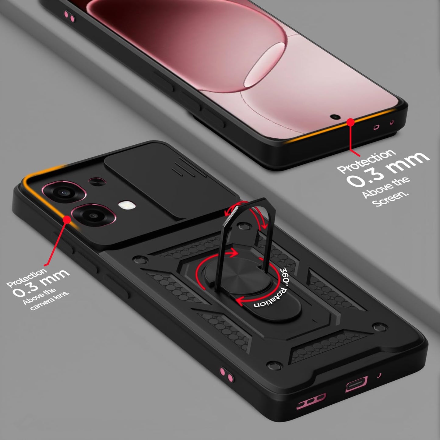 Oppo F33 5G Armor Military-grade Case With Sliding Camera Cover & 360 Kickstand