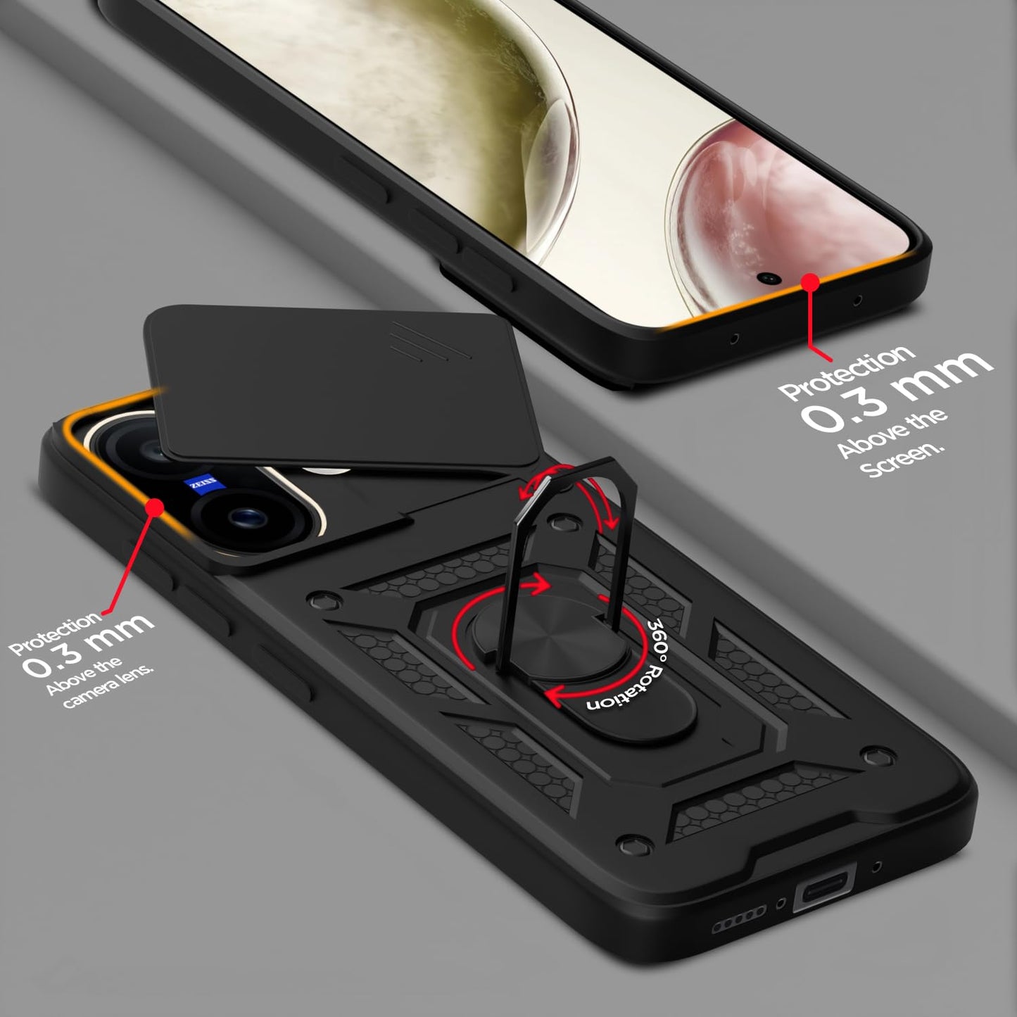VIVO V60 5G Armor Military-grade Case With Sliding Camera Cover & 360 Kickstand