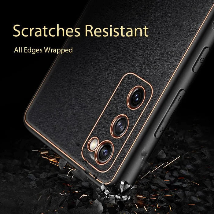 OnePlus 8T/9R 5G Gold Electroplating Leather Chrome Back Cover With Logo