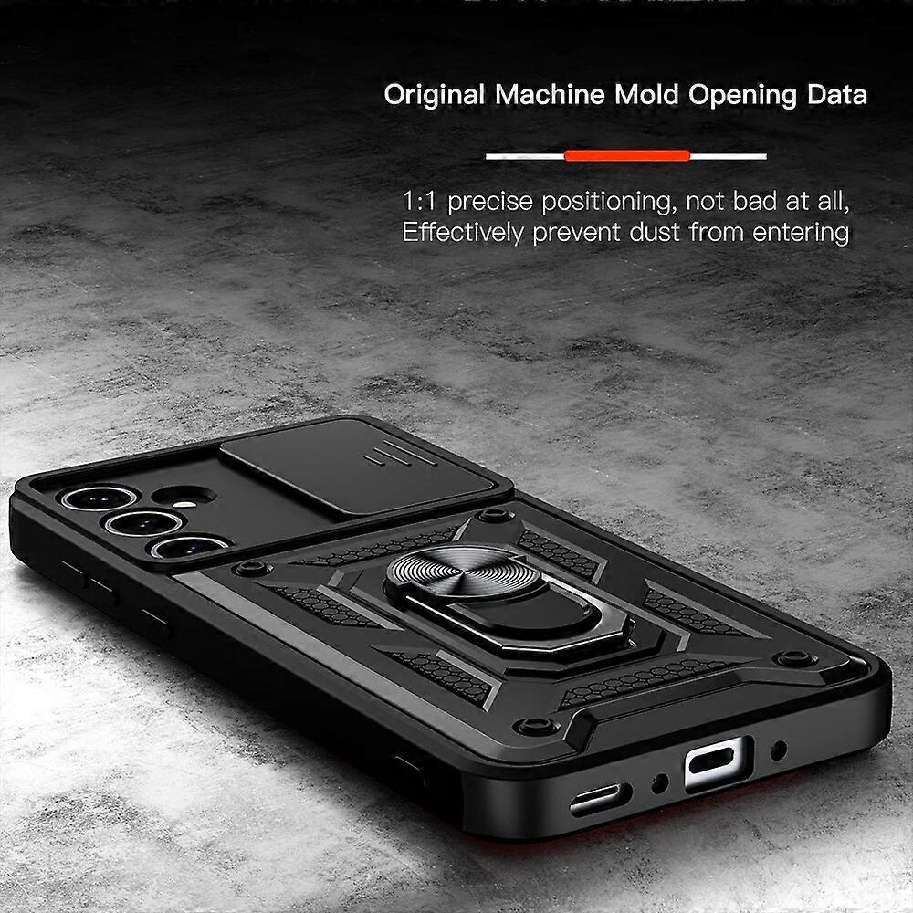 Galaxy S24 FE 5G Armor Case with Slide Camera Cover[Military Grade 16ft. Drop Tested] Magnetic Ring Kickstand Protective Phone Case