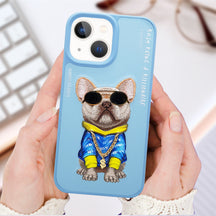 NIMMY 3D Embroidery Leather Hip-Hop Pug Case For iPhone 13/13Pro/13Pro Max