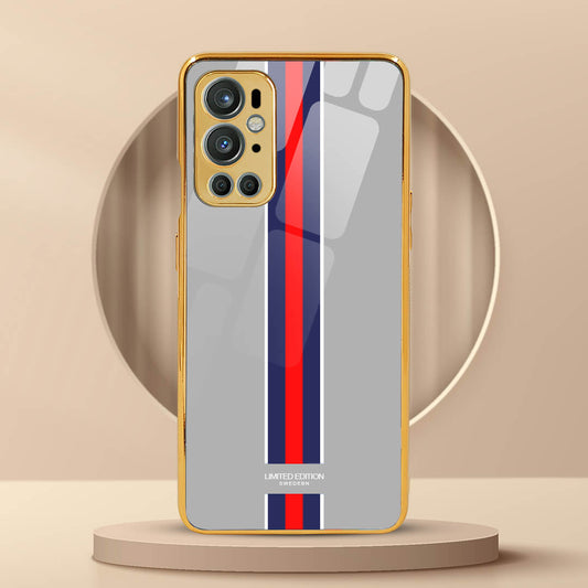 Tempered Shop- OnePlus 9 Pro Designer Pattern Glass Protective Case/Cover(grey-strip)