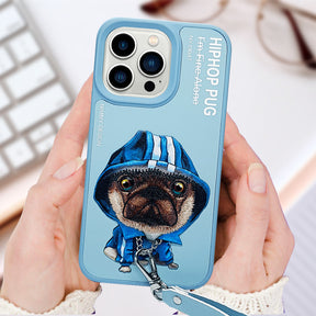 NIMMY 3D Embroidery Leather Hip-Hop Pug Case For iPhone 13/13Pro/13Pro Max