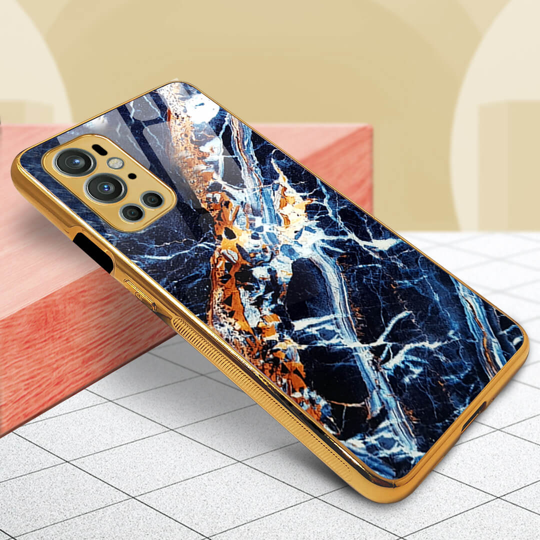 Tempered Shop- OnePlus 9 Pro Blue Marble Pattern Glass Protective Case/Cover