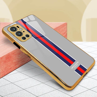 Tempered Shop- OnePlus 9 Pro Designer Pattern Glass Protective Case/Cover(grey-strip)