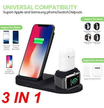 3 in 1 Wireless Charger station Compatible With Samsung Galaxy and iPhone Devices