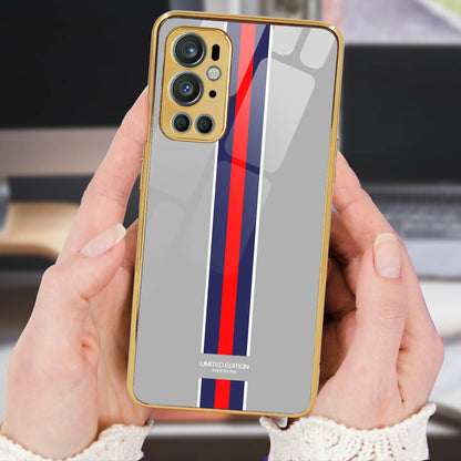 Tempered Shop- OnePlus 9 Pro Designer Pattern Glass Protective Case/Cover(grey-strip)