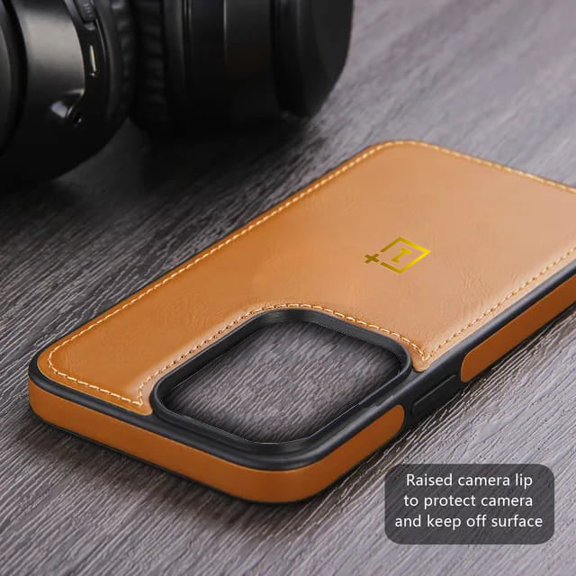 OnePlus 5G Series Vintage Leather Stitched Protective Back Case-Brown