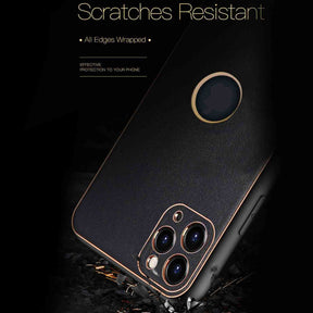Tempered Shop-iPhone 13 Pro Max Gold Electroplating Leather Chrome Back Cover