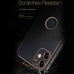 Tempered Shop-iPhone 12 Gold Electroplating Leather Chrome Back Cover