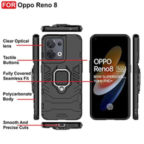 OPPO Reno 8 5G Black Panther Metal Bracket Shockproof Protective Back Case