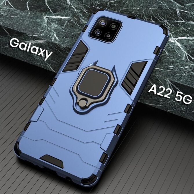 Galaxy A22 5G Black Panther Metal Bracket Shockproof Protective Back Case