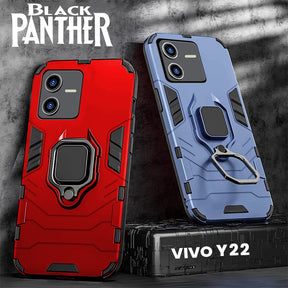 Vivo Y22 Black Panther Metal Bracket Shockproof Protective Back Case