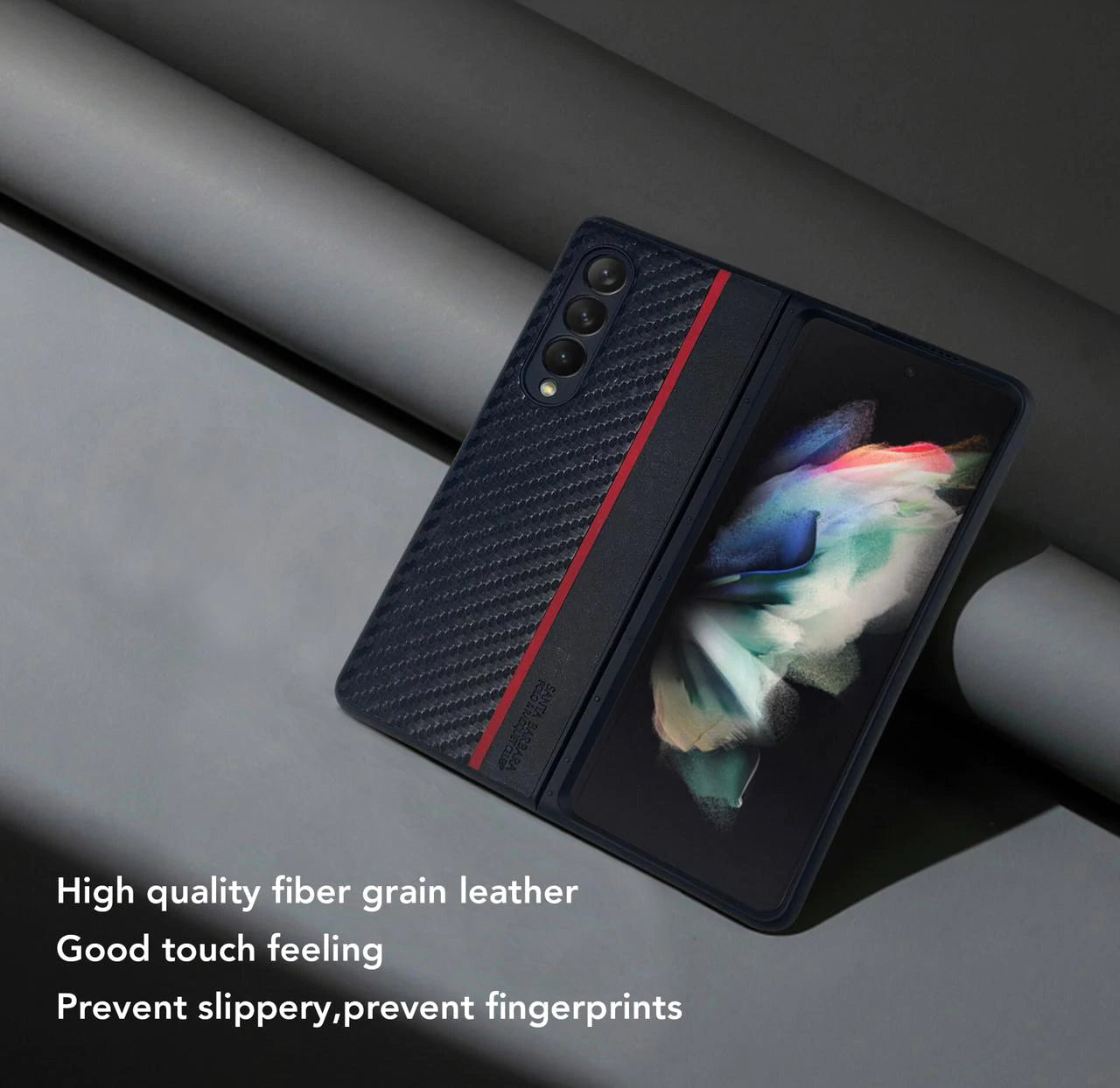 Galaxy Z Fold 3 Hazel Fiber Grain Genuine Leather Case-Black