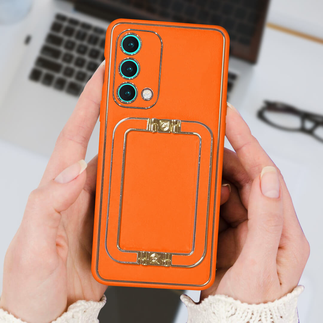 OnePlus Nord CE 5G Luxe Design PU Leather Back Case With Back Stand(Orange)